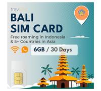 Carte SIM travSIM Bali|6GB de données Mobiles à des Vitesses 4G/5G|Roaming Gratuit en Indonésie et dans Plus de 5 Pays d'Asie|Le Plan de la Carte SIM Bali est valable Pendant 30 Jours