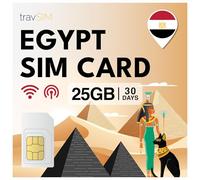 Carte SIM travSIM Égypte | 30 Jours - 25 Go de données | Internet Haut débit 5G/4G | Accès à Google, Facebook, Whatsapp, Instagram et Plus Encore