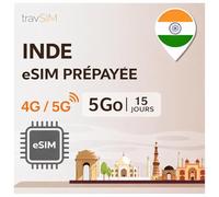 Carte SIM travSIM Inde | 5 Go de données Mobiles avec Vitesses 4G/5G en Inde - Accès Complet à Google, Facebook, Whatsapp et Plus Encore | Carte SIM prépayée pour l’Inde avec Une validité de 15 Jours