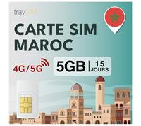 Carte SIM travSIM Maroc | 15 Jours - 5 Go de données | Internet Haut débit 5G/4G | Accès à Google, Facebook, Instagram et Plus Encore