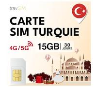 Carte SIM travSIM Turquie | 30 Jours - 15 Go de données SIM | Internet Haut débit 5G/4G | Accès à Google, Facebook, Whatsapp, Instagram et Plus Encore