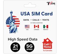Carte SIM USA 21 Jours pour Voyager! Données, appels et SMS illimités aux États-Unis, Canada et Mexique. Carte SIM prépayée pour Les touristes.