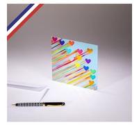 Carte simple All you need is love créée et imprimée en France sur papier certifié PEFC - Cœurs multicolores G
