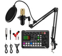 Carte Son Bluetooth avec Micro Doré et Bras Articulé pour Streaming | Réduction du bruit, changement de voix, effets sonores et connexions multiples pour enregistrer et diffuser plus facilement.