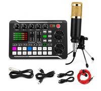 Carte Son Bluetooth avec Micro Doré et Trépied pour Streaming | Réduction du bruit, changement de voix, effets sonores et connexions multiples pour enregistrer et diffuser plus facilement.