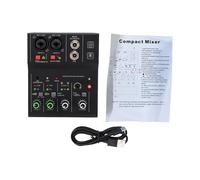 Carte son de table de mixage audio, contrôleur de son DJ 2 canaux, alimentation fantôme MP3 AUX, sortie DJ, effet de réverbération audio, table de mixage audio Bluetooth Studio (Noire)