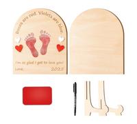 Carte souvenir de Saint-Valentin en bois avec support et stylo pour décoration de chambre d'enfant, empreinte de main et de pied de bébé