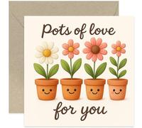 Carte « Sweet Thinking of You » pour les amis et la famille, design mignon « Pots of Love For You » - Carte carrée, vierge à l'intérieur avec enveloppe
