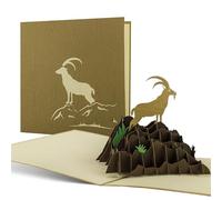 Carte thème montagne, randonnée, sports d'hiver. Carte pop up en 3D avec un bélier et paysage de montagne idéale comme carte d'anniversaire, carte de vœux, carte de remerciements, H09