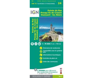 Carte TOP 75 n° 24 - Pointe du Raz, Presqu'île de Crozon, Ouessant, Les Abers | IGN