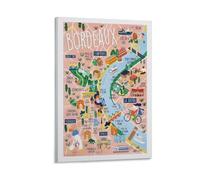 Carte touristique française - Poster vintage sur toile - Art mural - Impression - Poster moderne sur toile - Pour salon et chambre à coucher - 50 x 75 cm