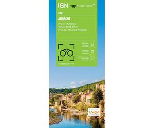 Carte touristique TOP 100 D07 - Ardèche : Privas, Aubenas, Vallon-Pont-d'Arc, PNR des Monts d'Ardèche | IGN