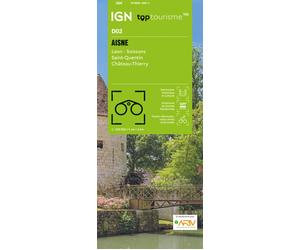 Carte touristique TOP100 D02 - Aisne : Laon, Soisson, Saint-Quentin, Château-Thierry | IGN