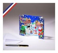 Carte tri-volet fin d'année Théâtre d'hiver créée et imprimée en France- Joyeux Noël- Père Noël et cadeaux G