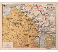 Carte Vidal Lablache N° 10 - FRANCE FRONTIERE NORD EST ET ALSACE LORRAINE - 120 x 100 cm (reproduction ancienne carte scolaire) - Bâche 340 g/m²