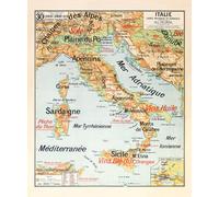 Carte Vidal Lablache N° 30 - ITALIE - PHYSIQUE ET AGRICOLE - 100 x 120 cm (reproduction ancienne carte scolaire) - Bâche 340 g/m²