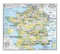 Carte Vidal Lablache N° 5 - FRANCE VILLES - 120 x 100 cm (reproduction ancienne carte scolaire) - Bâche 340 g/m²