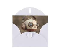 Carte vierge blanche à carreaux de vacances et magnifique bloc de notes vierges VVXBHGR Robot écoutant de la musique Motif