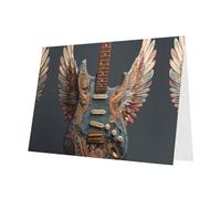 Carte vierge rouge à carreaux et perles - Magnifique bloc de notes vierge VVXBHGR - Motif guitare rétro