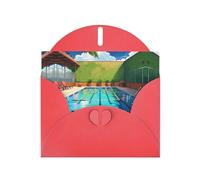 Carte vierge rouge à carreaux et perles VVXBHGR Motif flamant rose et piscine