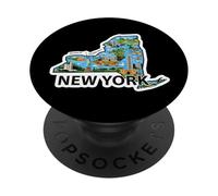 Carte Vintage de New York avec Ses Monuments emblématiques PopSockets PopGrip Adhésif