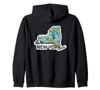 Carte Vintage de New York avec Ses Monuments emblématiques Sweat à Capuche