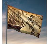 Carte vintage pour homme avec voiliers : naviguer dans le monde des océans drapeaux pour décoration extérieure de patio (120 x 180 cm)