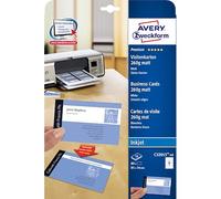 Carte visite avery impression jet d'encre recto verso 260g/m2 85x54mm bords lisses blanc mat pochette 80 unités