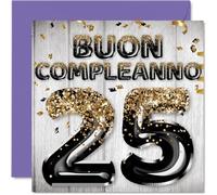 Carte vœux pour 25e anniversaire pour homme - Ballons à paillettes noires dorées - Cartes joyeux 25e anniversaire pour homme 25 ans, fils, frère, 145 mm, vingt-cinq vingt-cinquième anniversaire