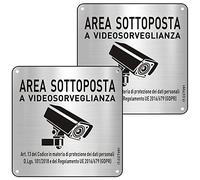 Cartello Area Videosorvegliata Alluminio con Avviso GDPR, 15x15cm Cartello Videosorveglianza con Autoadesivo e Fori Preforati, Cartello Telecamera Metallo per Casa e Negozio, Interno ed Esterno