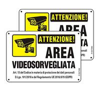 Cartello Videosorveglianza Alluminio Riflettente Cartello Area Videosorvegliata GDPR con Autoadesivo e Fori Preforati, 22×15cm Cartello Sorveglianza Metallo per Casa e Negozio, Interno ed Esterno