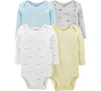 CARTER´S Lot de 4 bodys à manches longues rayures animaux bébé, jaune/bleu/naturel