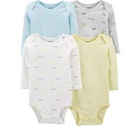 CARTER´S Lot de 4 bodys à manches longues rayures animaux bébé, jaune/bleu/naturel