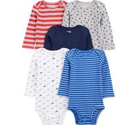 Simple Joys by Carter's Long-Sleeve Bodysuit Pack of 5 Body, Bleu/Gris Camions/Rouge Rayures, 0 Mois (Lot de 5) Mixte bébé