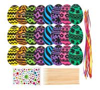 Cartes à Gratter Bricolage Créatif Œuf de Pâques, pour Garçon et Filles | Papier Noir, Activité de Grattage Bâton en Bois, Décoration Suspendue pour Fête de Pâques
