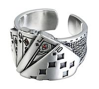 Cartes à jouer de mode Grosse Largeur Bague Grave Un Doigt en Argent Ouvert Réglable pour Hommes Bijoux Vintage Cadeau Unisexe Anneaux de Jeu de hasard Hommes