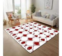 Cartes à Jouer Géométrique Fleurs Tapis Salon Moderne 120x170cm Tapis Antidérapant à Poil Ras, Lignes Géométrique Rouges Rug Ne Perde Pas de Peluches, Facile à Entretenir Moquette Chambre