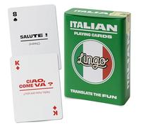 Cartes à jouer Italian Lingo dans une boîte en étain Wayfarer | Cartes de voyage | Apprenez le vocabulaire italien de manière amusante et facile | 52 traductions essentielles