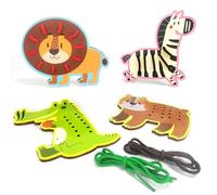 Cartes à Lacer Enfant, 4pcs Jeu de Cartes à Lacer pour Enfants Animaux Montessori Education Cartes de Couture Cartes à Lacer Animaux Jouet de Voyage pour Tout - Petits 3-5 Ans Garçon Fille Cadeau