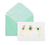 Cartes à motif plumes de paon | Lot de 12 cartes et enveloppes | Design en relief en feuille d'or | Intérieur vierge | Merci, invitations et notes quotidiennes | Coffret cadeau papeterie