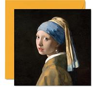 Cartes artistiques classiques pour homme et femme - Jeune fille de Johannes Vermeer avec une boucle d'oreille en perle - Carte d'anniversaire célèbre pour maman papa grand-père