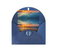 Cartes avec impression de coucher de soleil et vague de plage avec enveloppes, boucle d'amour verticale vierge en papier perlé emballage de vacances