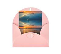 Cartes avec impression de coucher de soleil et vague de plage avec enveloppes, boucle d'amour verticale vierge en papier perlé emballage de vacances