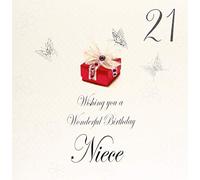 Cartes blanches de coton bdp21-n "Cadeau rouge, vous souhaitant une merveilleuse soeur d'anniversaire" Handmade 21ème carte d'anniversaire, blanc