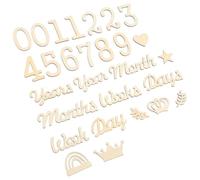 Cartes D’étapes Bébé en Bois, Chiffres et Termes | Beige, Formes Feuille Couronne Cœur, pour Scrapbooks Mémoire et Registre de Naissance
