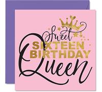 Stuff4 Cartes d'anniversaire 16 ans pour filles et elle - Sweet 16 Sixteen Queen - Carte d'anniversaire pour fille pour fille, petite-fille, nièce, sœur, amie, cousine, 145 mm x 145 mm