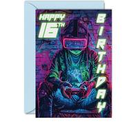 Cartes d'anniversaire 16 ans pour garçons et filles - Jeu vidéo - Carte d'anniversaire pour fils, fille, neveu, nièce, petit-fils, 12,7 x 17,8 cm, seize seizième anniversaire