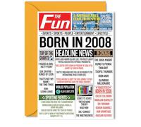 Cartes d'anniversaire 17 ans pour filles et garçons - Journal Born In 2008 - Carte d'anniversaire pour fille, fils, cousin, rétro rétro en 2008, 12,7 x 17,8 cm, cartes de vœux pour dix-septième
