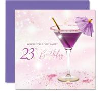 Cartes d'anniversaire 23 ans pour femme - Cocktail violet - Carte d'anniversaire pour femme, collègue, sœur, cousine, amie, 145 mm