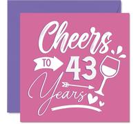 Cartes d'anniversaire 43 ans pour femme - Cheers - Carte d'anniversaire pour femme de 43 ans, nièce, tante, amie, fille, cartes de vœux d'anniversaire de 145 mm